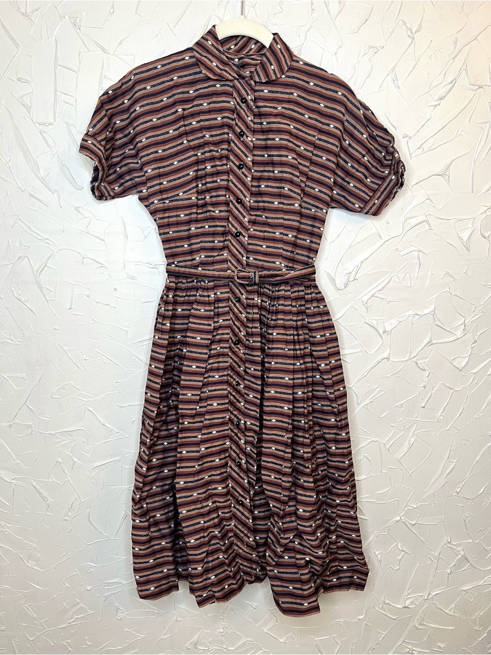 Vintage 50s Handmade Peter Pan Collared Striped Dress XXS XS